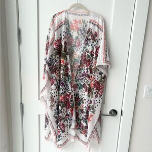 Sheer Floral Kimono Open Front Boho Festival Ruana Shawl One Size